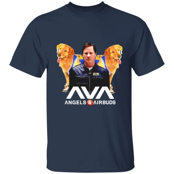 ava angels airbuds dogs graphic shirt navy
