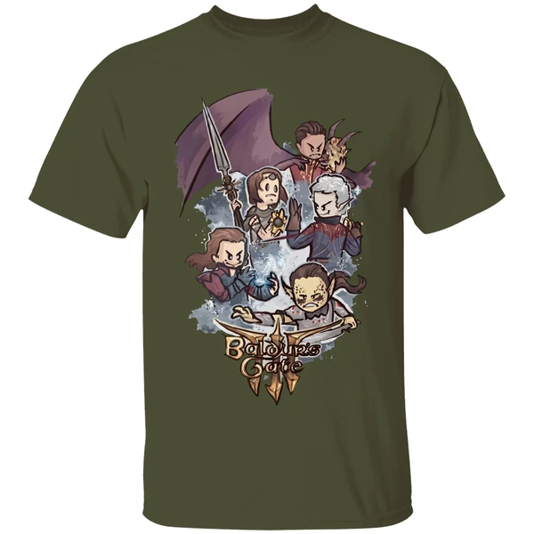 baldur s gate 3 chibi characters shirt militarygreen