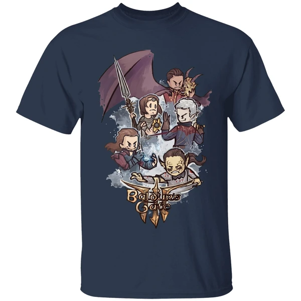 baldur s gate 3 chibi characters shirt navy
