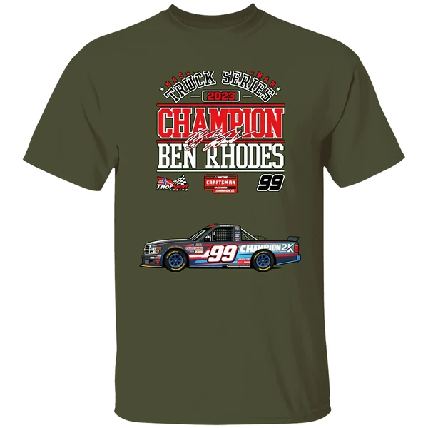 Ben Rhodes Checkered Flag Sports 2023 Nascar Craftsman Truck Series Champion Shirt - Image 3