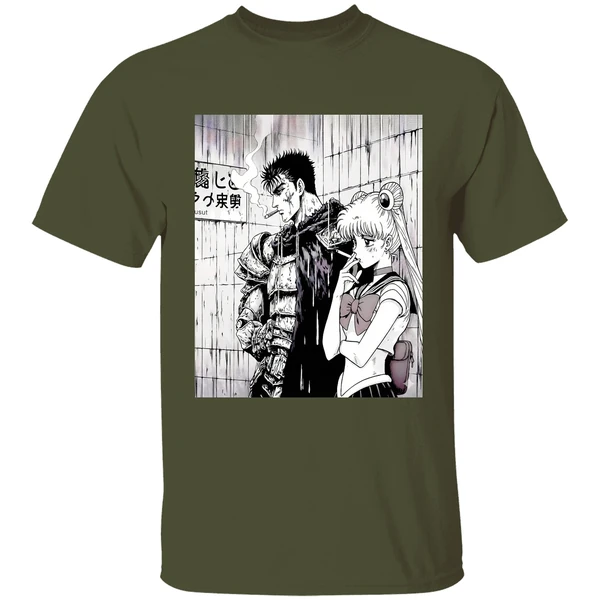 berserk sailor moon smoking shirt militarygreen