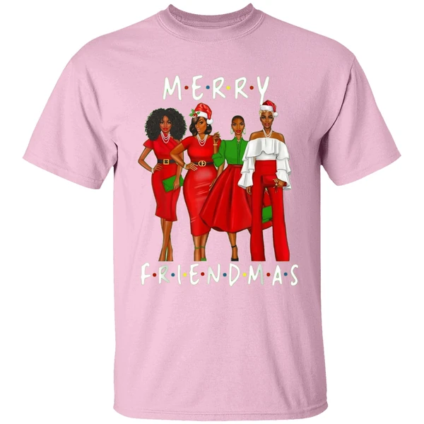 Black Girls Merry Friendmas Christmas Shirt - Image 3