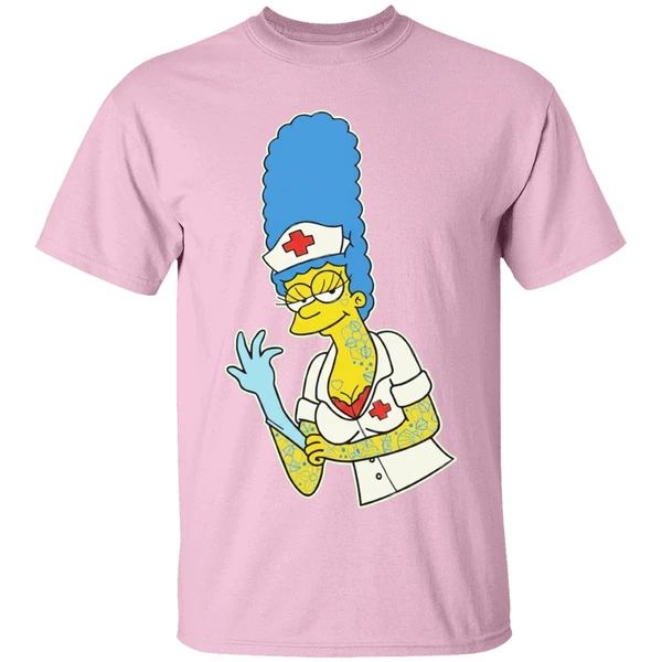 blink 182 mark hoppus marge simpsons nurse cartoon character shirt lightpink