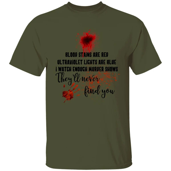 Blood Stains Are Red Ultraviolet Lights Are Blue I Watch Enough Murder Show Shirt - Image 3