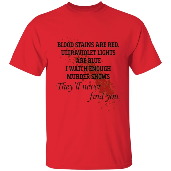 blood stains are red ultraviolet lights are blue i watch enough murder shows shirt red