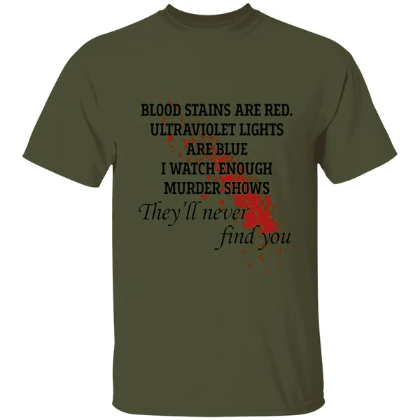 Blood Stains Are Red Ultraviolet Lights Are Blue I Watch Enough Murder Shows Shirt - Image 9