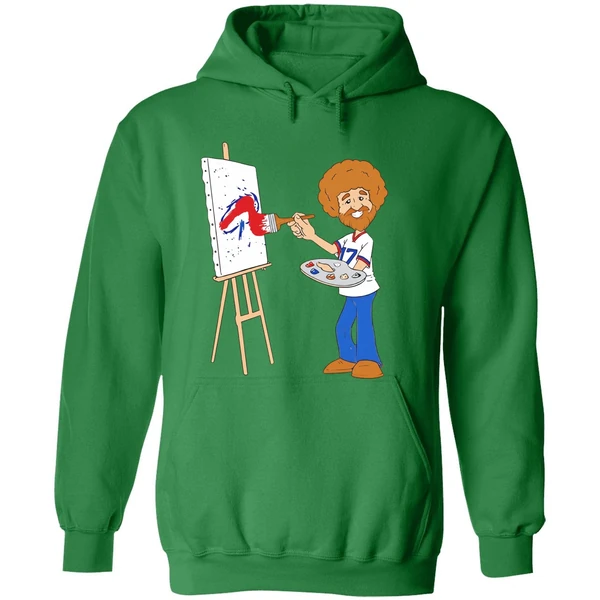 Bob Ross Josh Allen Happy Little Touchdowns Buffalo Bills Hoodie - Image 2