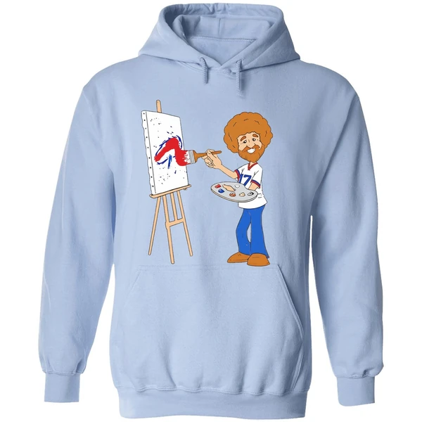 Bob Ross Josh Allen Happy Little Touchdowns Buffalo Bills Hoodie - Image 4