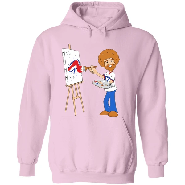 Bob Ross Josh Allen Happy Little Touchdowns Buffalo Bills Hoodie - Image 5
