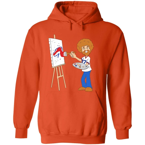 Bob Ross Josh Allen Happy Little Touchdowns Buffalo Bills Hoodie - Image 6