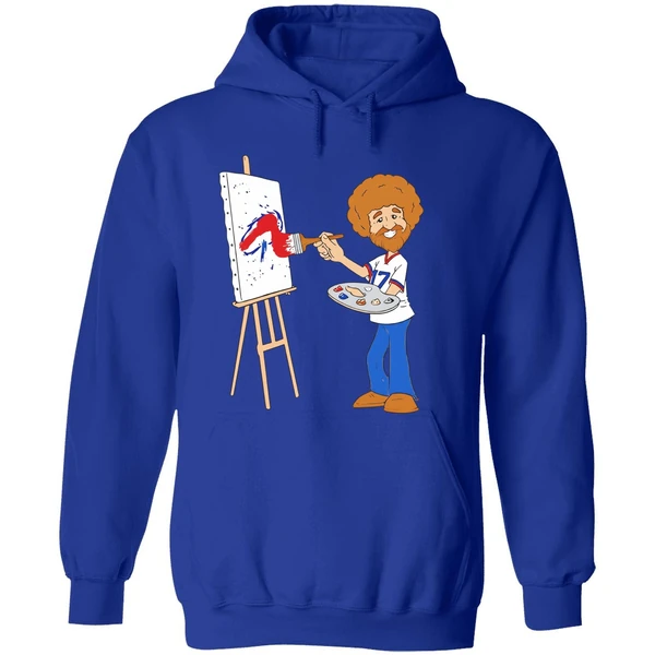 Bob Ross Josh Allen Happy Little Touchdowns Buffalo Bills Hoodie - Image 7