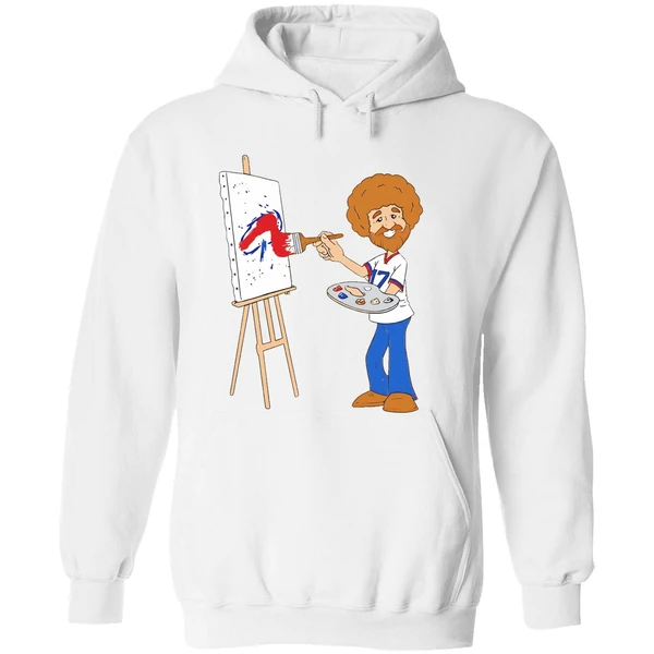 Bob Ross Josh Allen Happy Little Touchdowns Buffalo Bills Hoodie - Image 8
