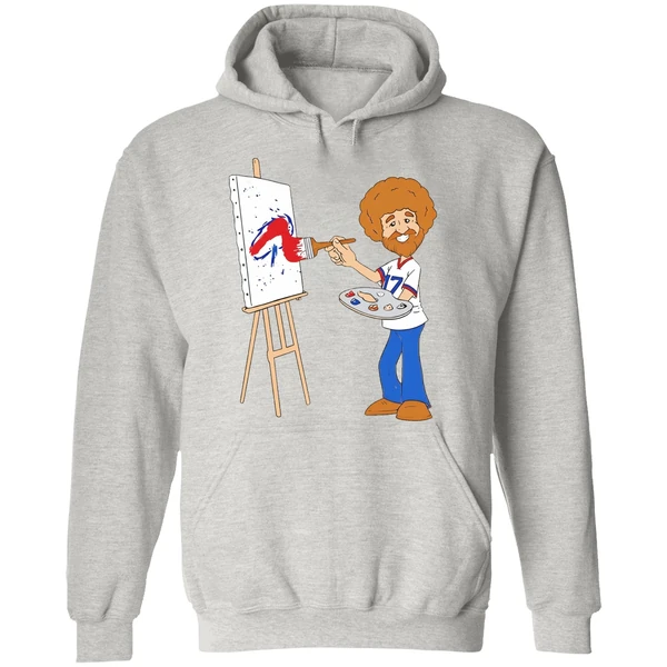 Bob Ross Josh Allen Happy Little Touchdowns Buffalo Bills Hoodie - Image 9