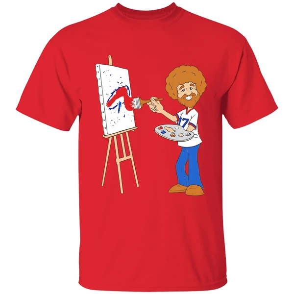 Bob Ross Josh Allen Happy Little Touchdowns Buffalo Bills Shirt - Image 4