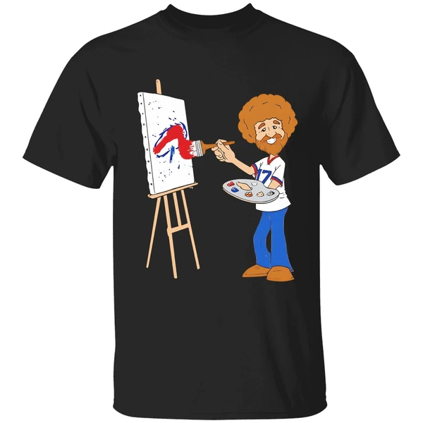 Bob Ross Josh Allen Happy Little Touchdowns Buffalo Bills Shirt - Image 7