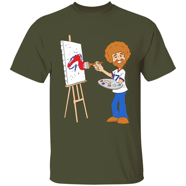 Bob Ross Josh Allen Happy Little Touchdowns Buffalo Bills Shirt - Image 9