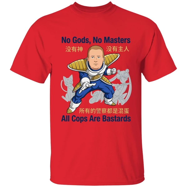 bobby hill no gods no masters all cops are bastards shirt red