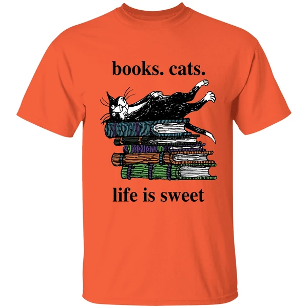 book cats life is sweet shirt orange