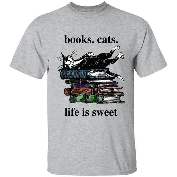 book cats life is sweet shirt sportgrey