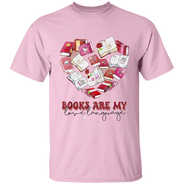 books are my love language valentine s day reading lover shirt lightpink