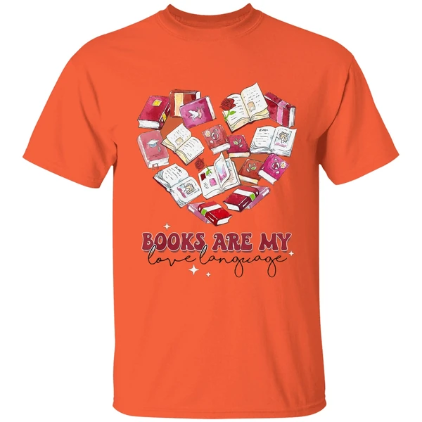 books are my love language valentine s day reading lover shirt orange