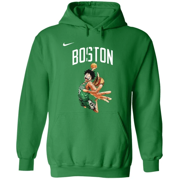 Boston Celtics One Piece Luffy Basketball Pose Hoodie - Image 2