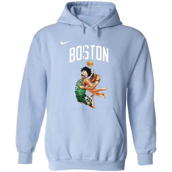 Boston Celtics One Piece Luffy Basketball Pose Hoodie - Image 4