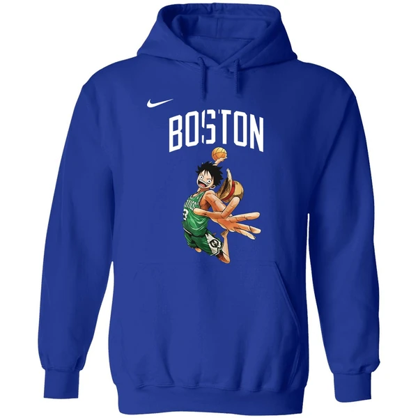 Boston Celtics One Piece Luffy Basketball Pose Hoodie - Image 7