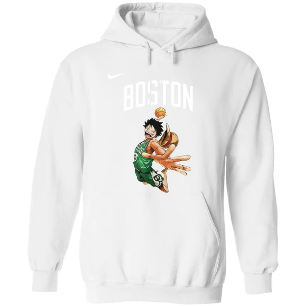 Boston Celtics One Piece Luffy Basketball Pose Hoodie - Image 8