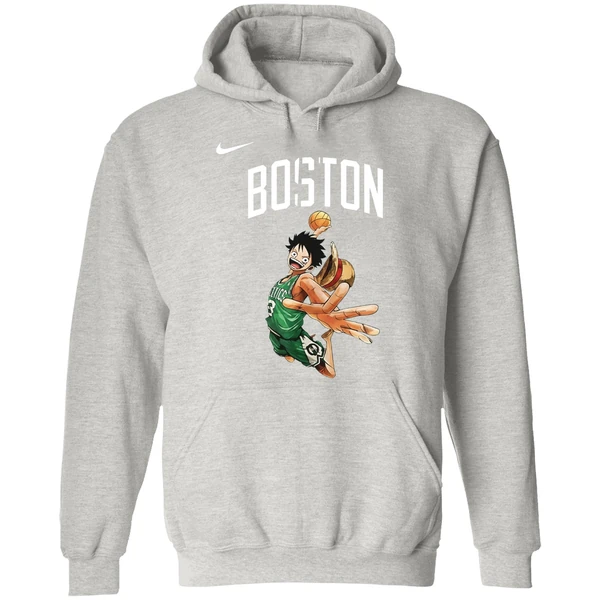 Boston Celtics One Piece Luffy Basketball Pose Hoodie - Image 9