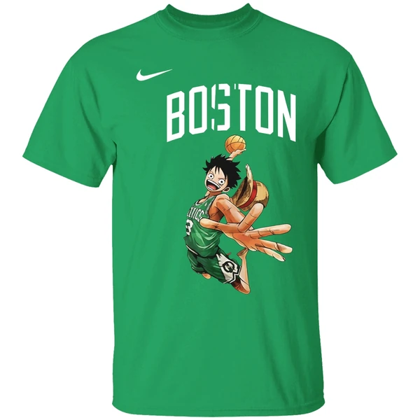 Boston Celtics One Piece Luffy Basketball Pose Shirt - Image 2