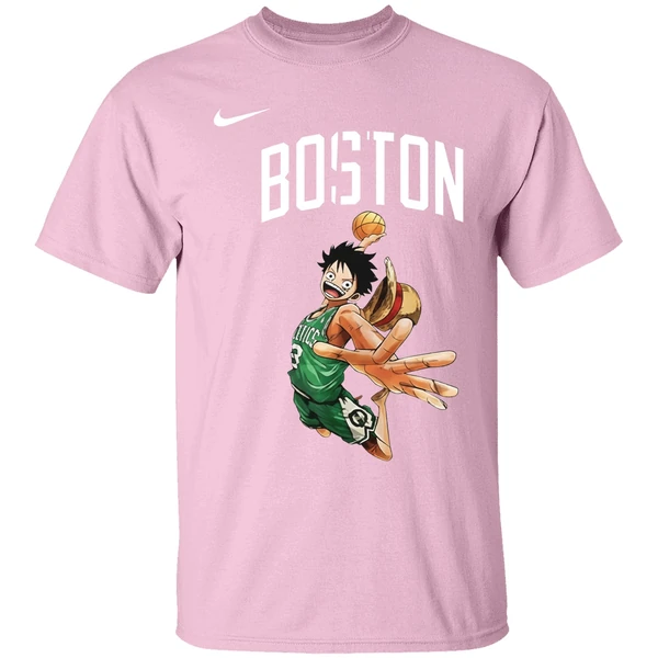 Boston Celtics One Piece Luffy Basketball Pose Shirt - Image 3