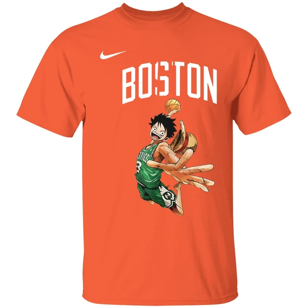 Boston Celtics One Piece Luffy Basketball Pose Shirt - Image 6