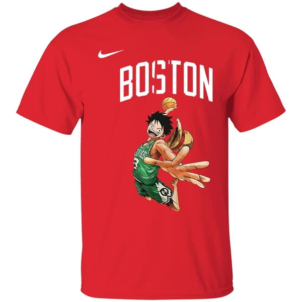 Boston Celtics One Piece Luffy Basketball Pose Shirt - Image 7