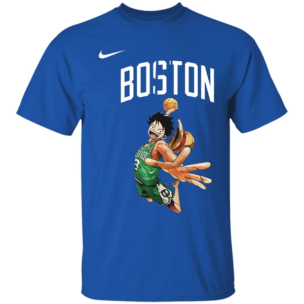 Boston Celtics One Piece Luffy Basketball Pose Shirt - Image 8