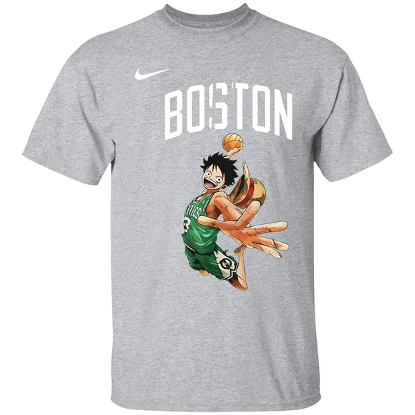 Boston Celtics One Piece Luffy Basketball Pose Shirt - Image 9