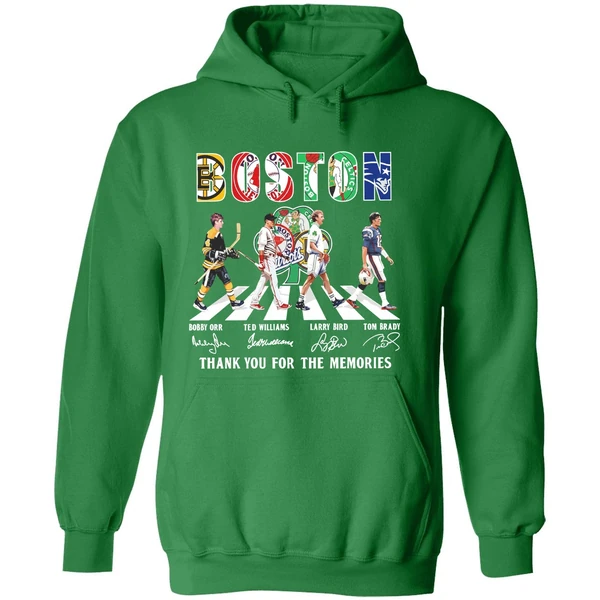 Boston Sports Bobby Orr Ted Williams Larry Bird Tom Brady Thank You For The Memories Hoodie - Image 2