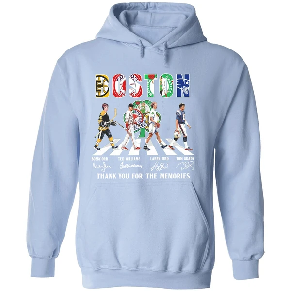 Boston Sports Bobby Orr Ted Williams Larry Bird Tom Brady Thank You For The Memories Hoodie - Image 4