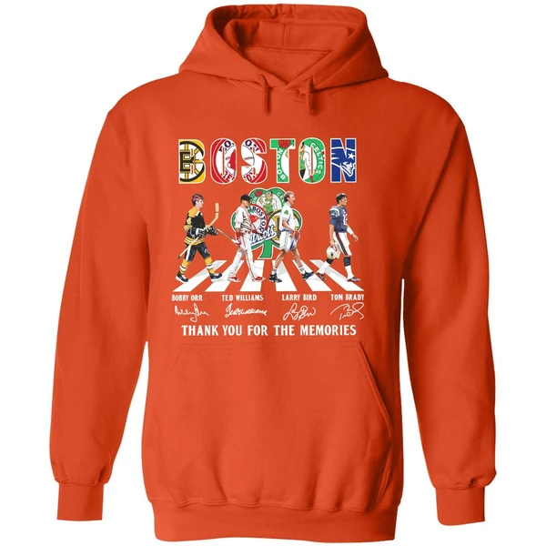 Boston Sports Bobby Orr Ted Williams Larry Bird Tom Brady Thank You For The Memories Hoodie - Image 6