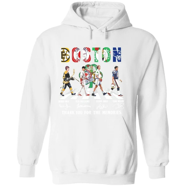 Boston Sports Bobby Orr Ted Williams Larry Bird Tom Brady Thank You For The Memories Hoodie - Image 8