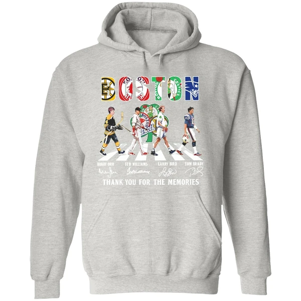 Boston Sports Bobby Orr Ted Williams Larry Bird Tom Brady Thank You For The Memories Hoodie - Image 9