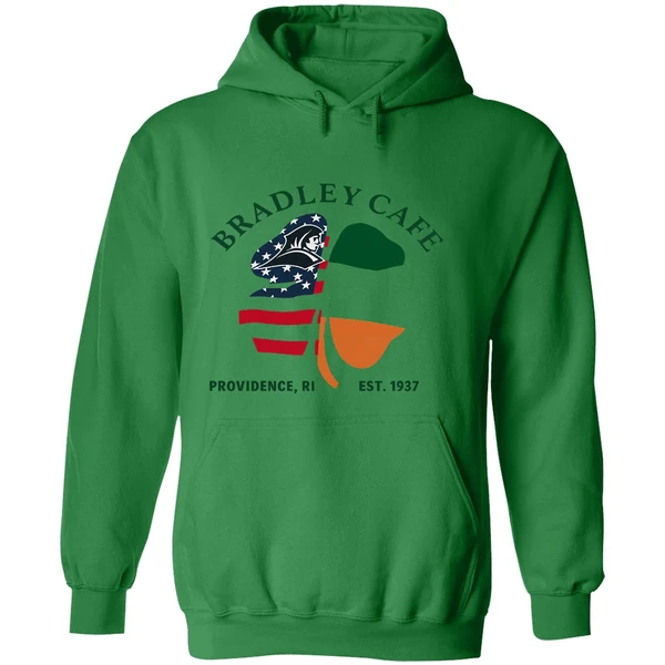Bradley Cafe Providence Ri Est 1937 Shamrock Usa Ireland Flag Hoodie - Image 2