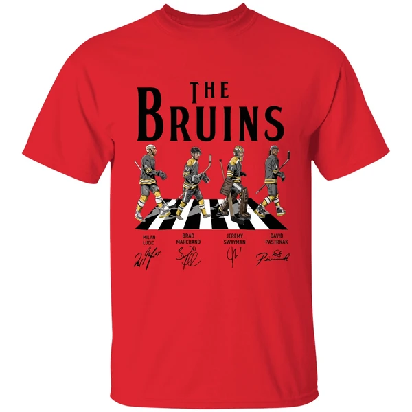 bruins walking abbey road signatures shirt red