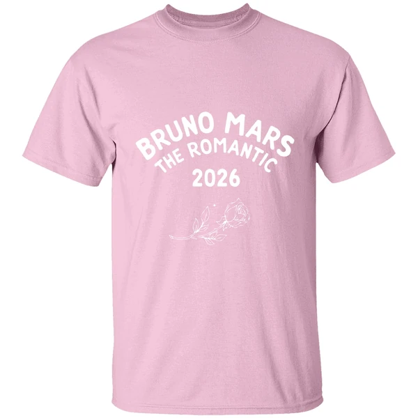 bruno mars merch 2026 the romantic tour shirt lightpink