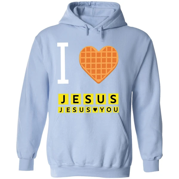 Bryce Crawford Wearing I Love Jesus Jesus Loves You Waffle House Hoodie - Image 4