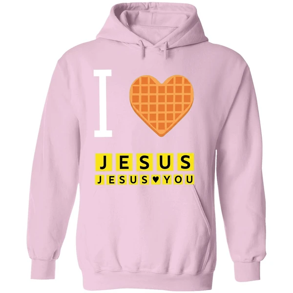 Bryce Crawford Wearing I Love Jesus Jesus Loves You Waffle House Hoodie - Image 5