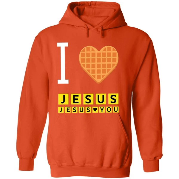 Bryce Crawford Wearing I Love Jesus Jesus Loves You Waffle House Hoodie - Image 6
