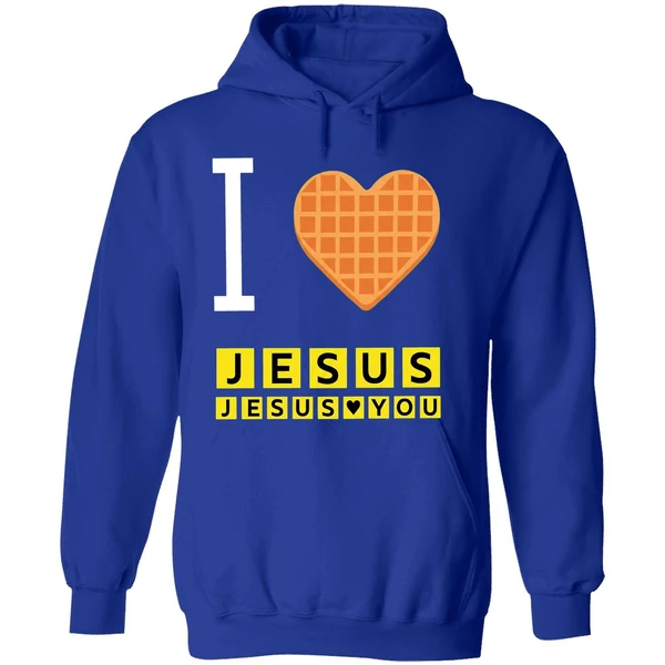 Bryce Crawford Wearing I Love Jesus Jesus Loves You Waffle House Hoodie - Image 7