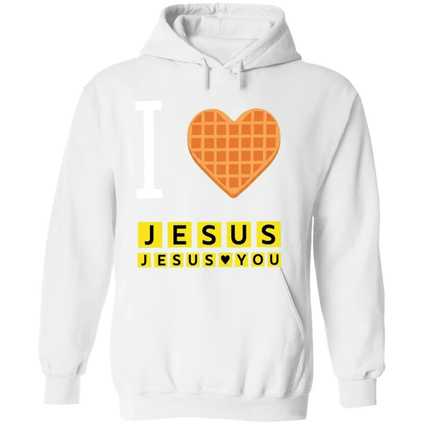 Bryce Crawford Wearing I Love Jesus Jesus Loves You Waffle House Hoodie - Image 8