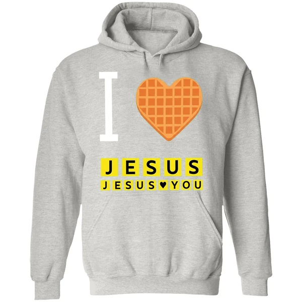 Bryce Crawford Wearing I Love Jesus Jesus Loves You Waffle House Hoodie - Image 9